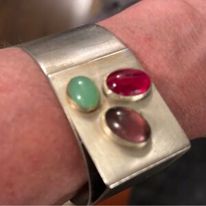 Sterling Silver Cuff Bracelet with Gemstone Accents